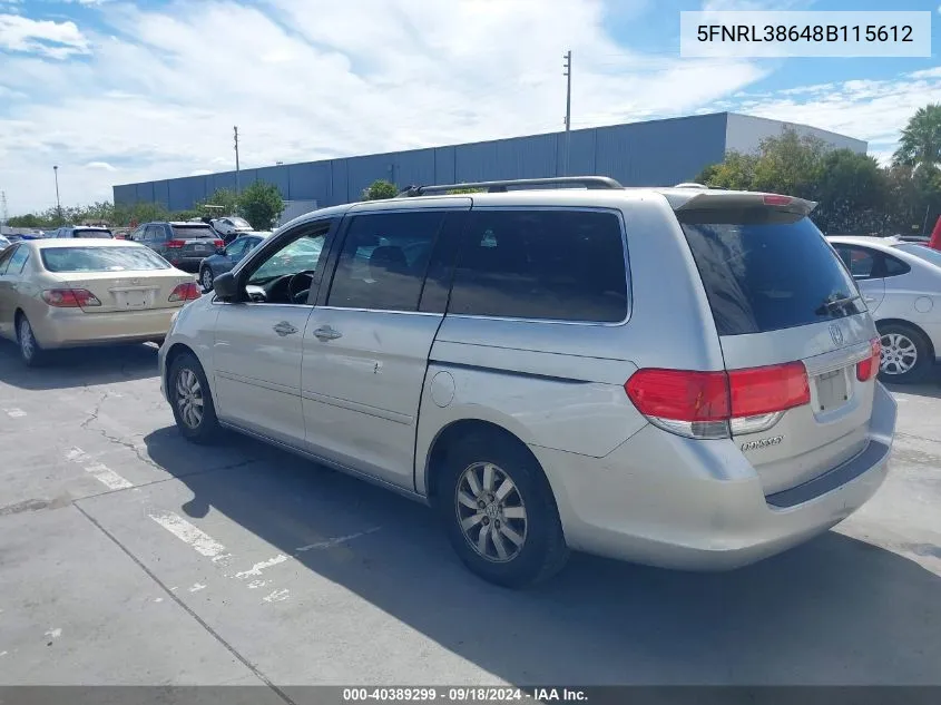 2008 Honda Odyssey Ex-L VIN: 5FNRL38648B115612 Lot: 40389299