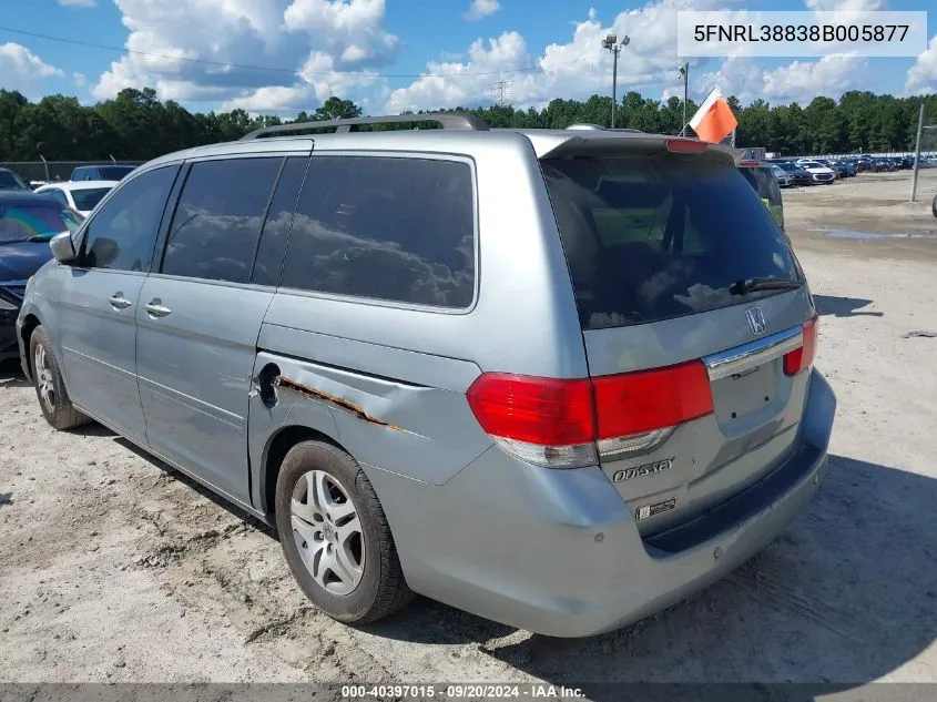 2008 Honda Odyssey Touring VIN: 5FNRL38838B005877 Lot: 40397015