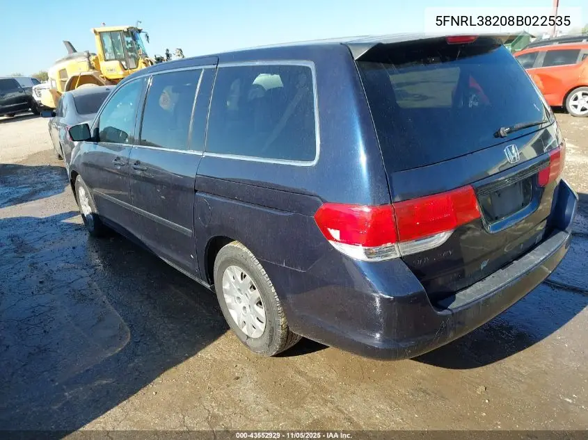5FNRL38208B022535 2008 Honda Odyssey Lx