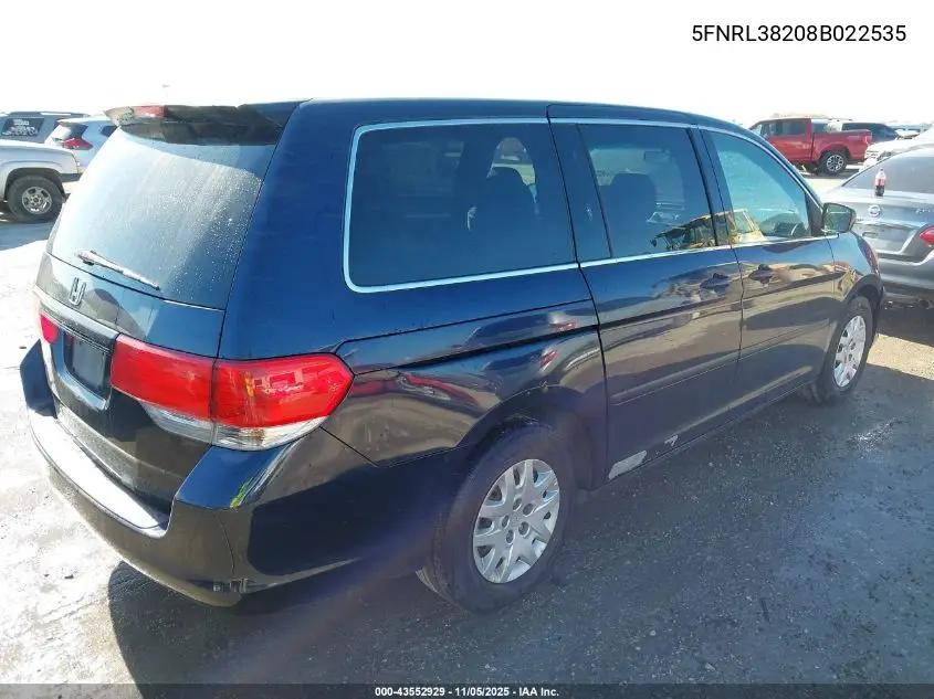5FNRL38208B022535 2008 Honda Odyssey Lx