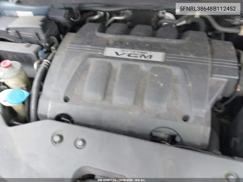 5FNRL38648B112452 2008 Honda Odyssey Ex-L