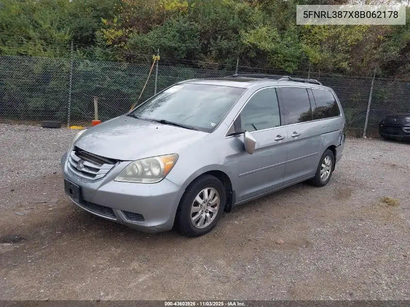 5FNRL387X8B062178 2008 Honda Odyssey Ex-L