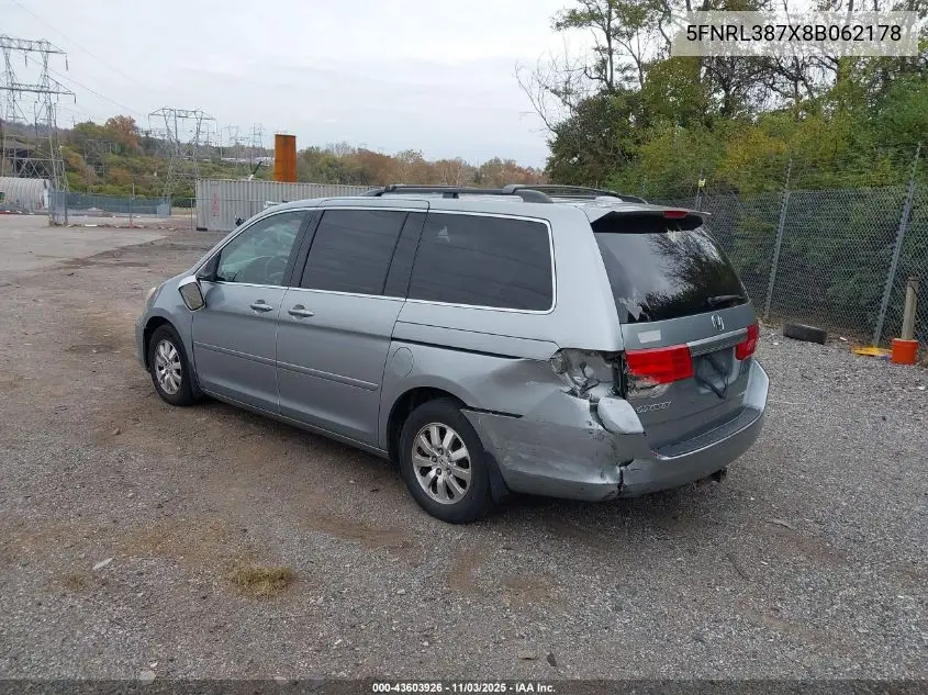 5FNRL387X8B062178 2008 Honda Odyssey Ex-L