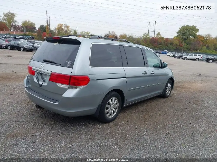 5FNRL387X8B062178 2008 Honda Odyssey Ex-L