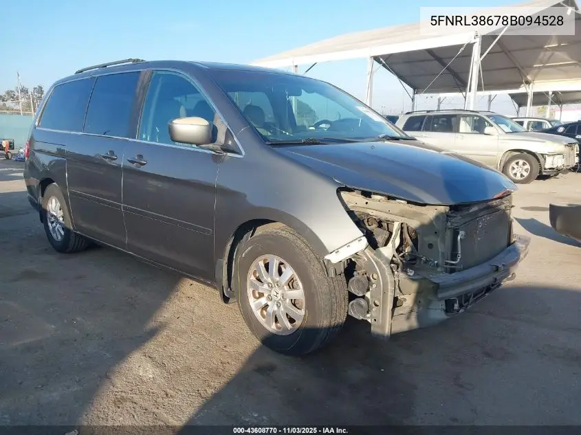 5FNRL38678B094528 2008 Honda Odyssey Ex-L