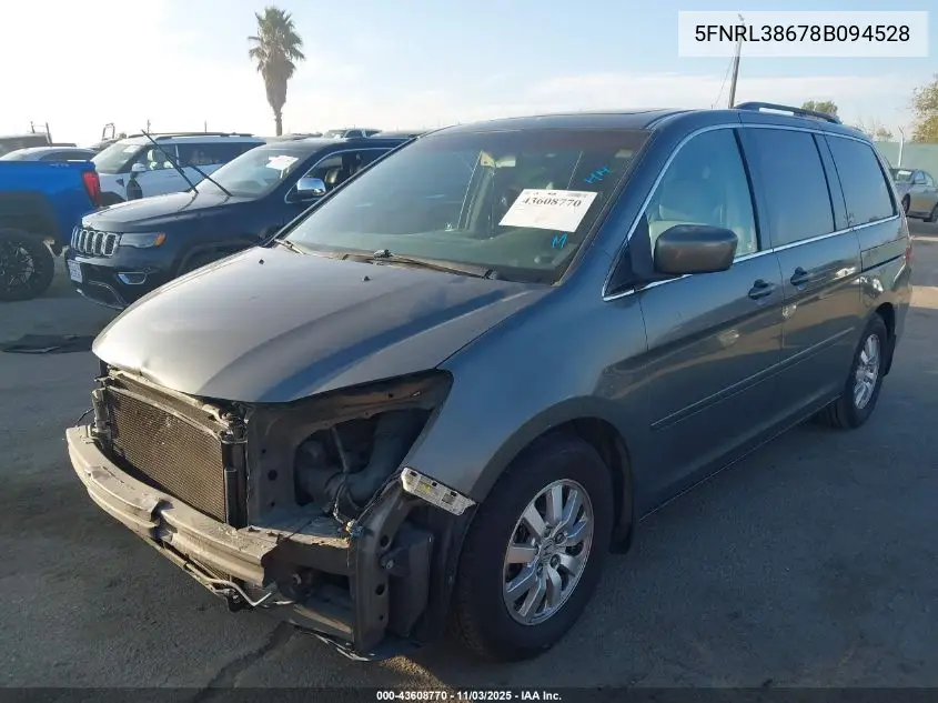 5FNRL38678B094528 2008 Honda Odyssey Ex-L