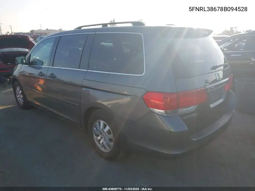 5FNRL38678B094528 2008 Honda Odyssey Ex-L