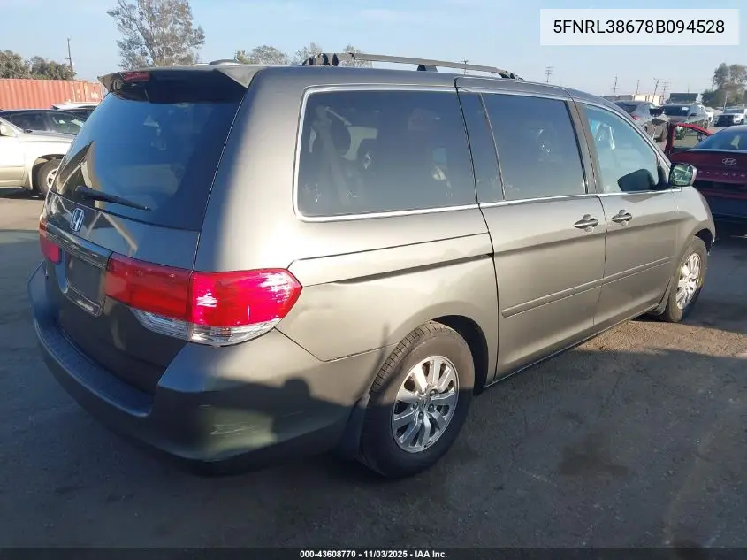 5FNRL38678B094528 2008 Honda Odyssey Ex-L