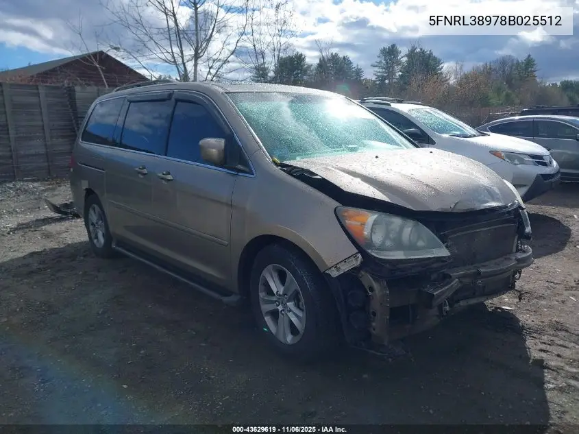 5FNRL38978B025512 2008 Honda Odyssey Touring
