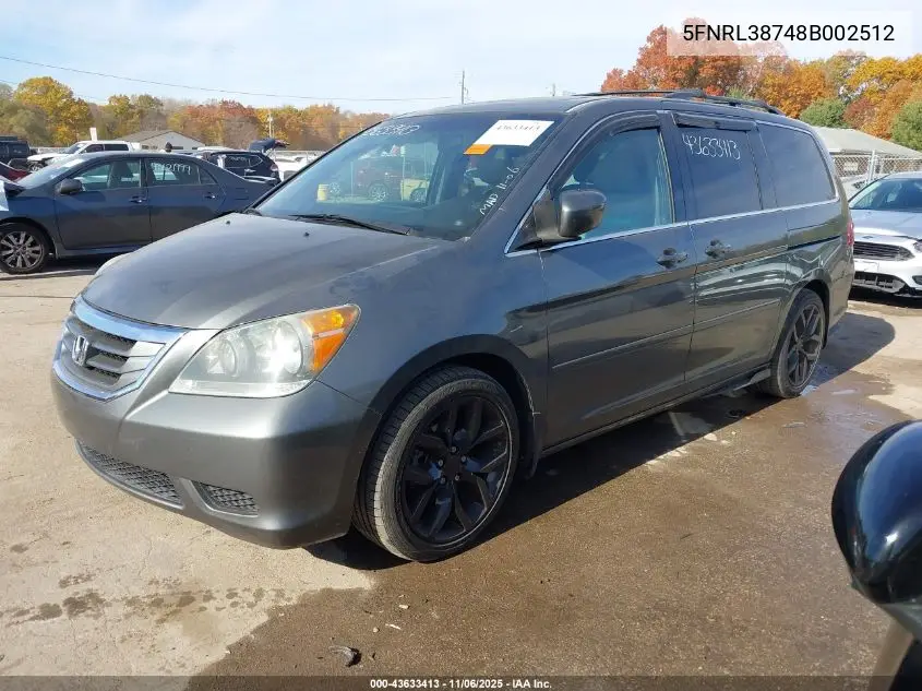 5FNRL38748B002512 2008 Honda Odyssey Ex-L