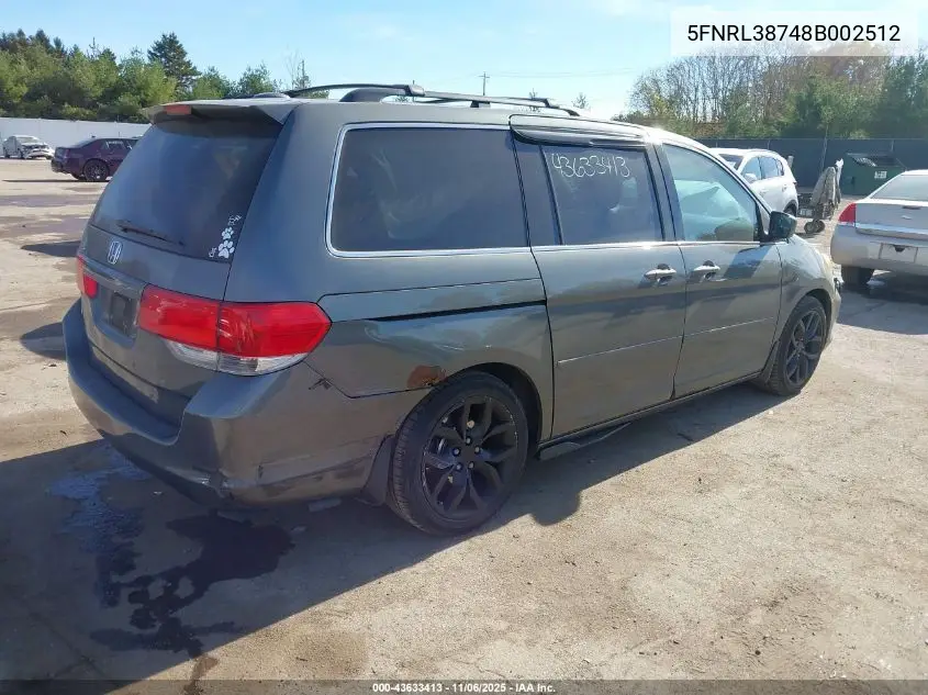 5FNRL38748B002512 2008 Honda Odyssey Ex-L