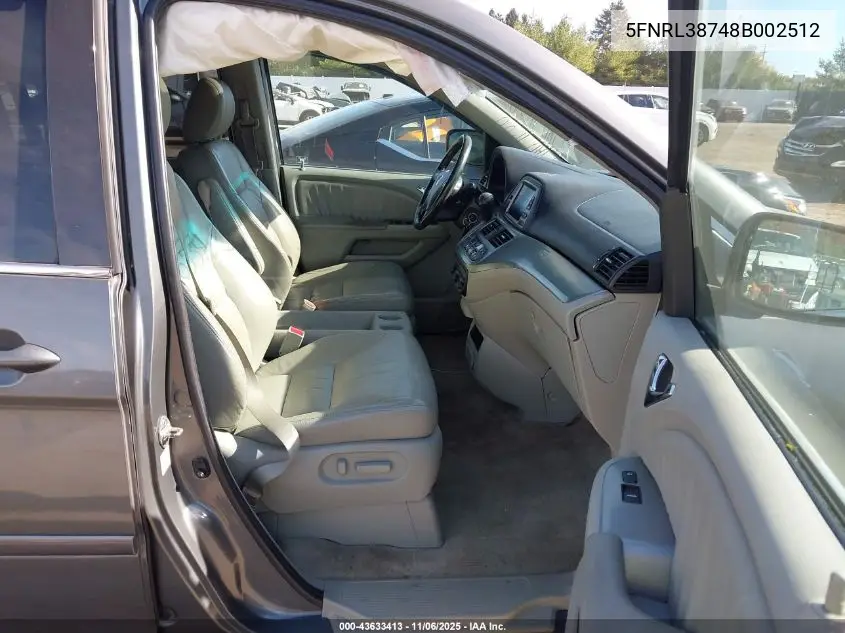 5FNRL38748B002512 2008 Honda Odyssey Ex-L