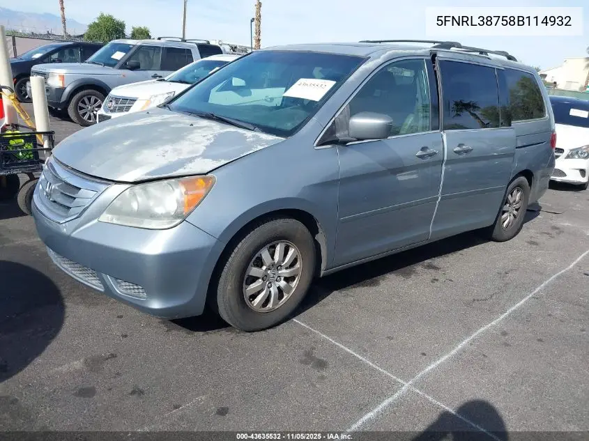 5FNRL38758B114932 2008 Honda Odyssey Ex-L