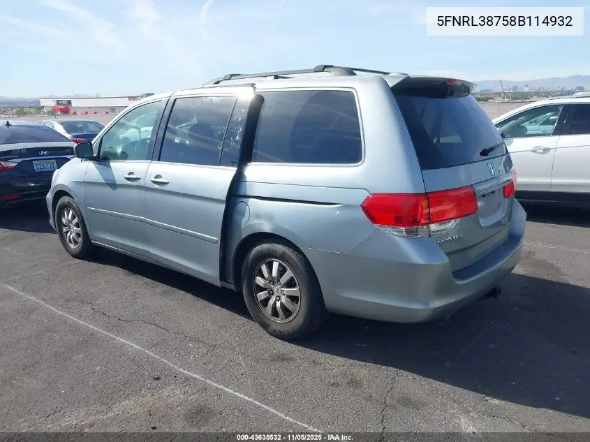 5FNRL38758B114932 2008 Honda Odyssey Ex-L