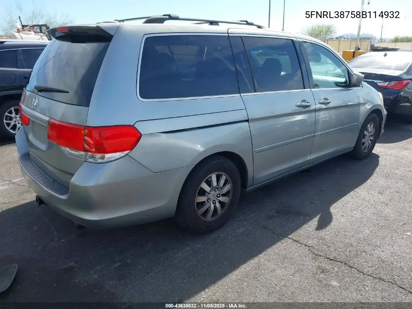 5FNRL38758B114932 2008 Honda Odyssey Ex-L