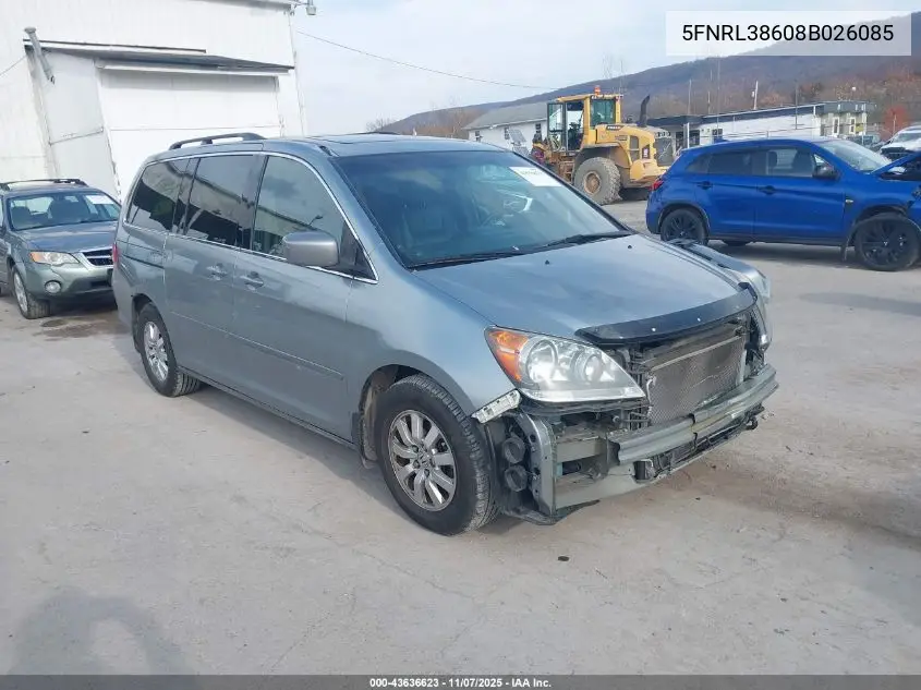5FNRL38608B026085 2008 Honda Odyssey Ex-L