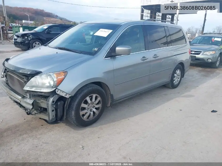 5FNRL38608B026085 2008 Honda Odyssey Ex-L