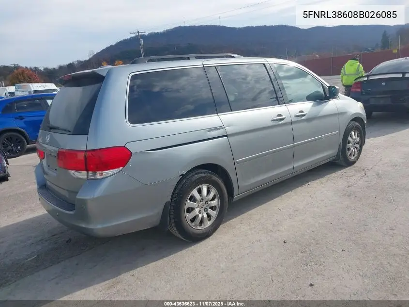 5FNRL38608B026085 2008 Honda Odyssey Ex-L
