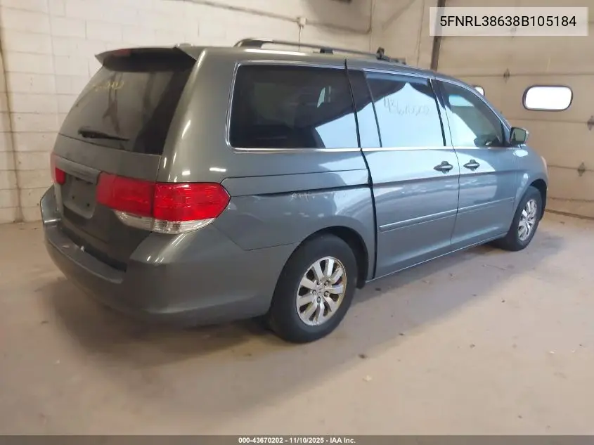 5FNRL38638B105184 2008 Honda Odyssey Ex-L