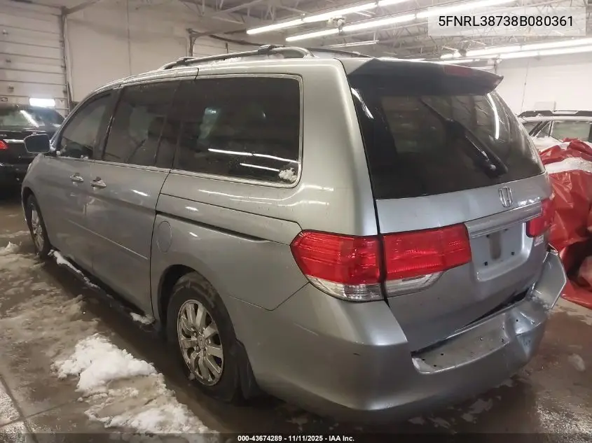 5FNRL38738B080361 2008 Honda Odyssey Ex-L