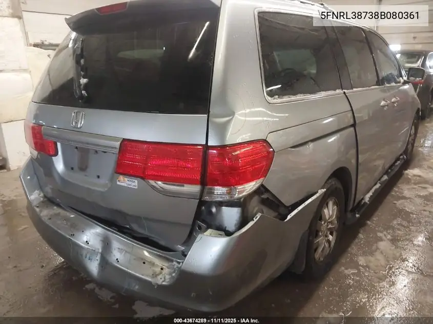 5FNRL38738B080361 2008 Honda Odyssey Ex-L