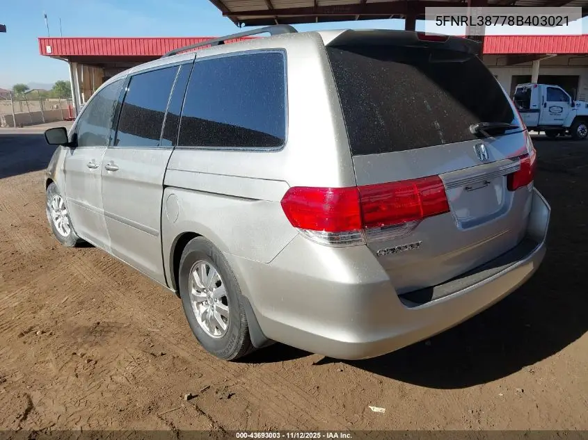 5FNRL38778B403021 2008 Honda Odyssey Ex-L