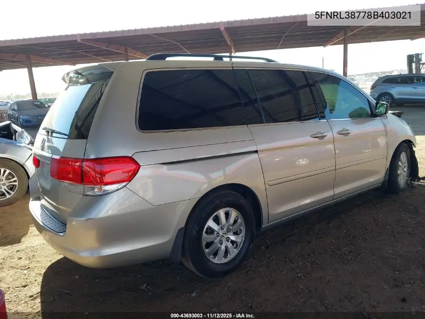 5FNRL38778B403021 2008 Honda Odyssey Ex-L
