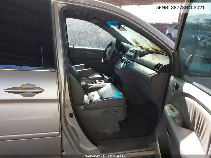 5FNRL38778B403021 2008 Honda Odyssey Ex-L