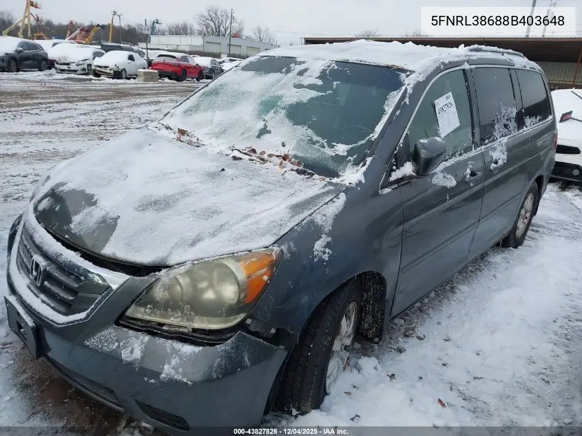 5FNRL38688B403648 2008 Honda Odyssey Ex-L