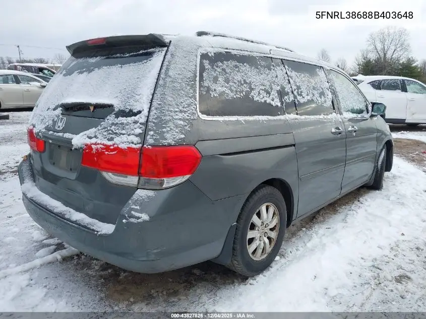 5FNRL38688B403648 2008 Honda Odyssey Ex-L
