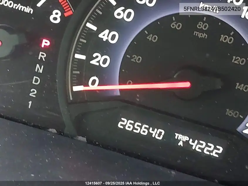 5FNRL38249B502420 2009 Honda Odyssey Lx