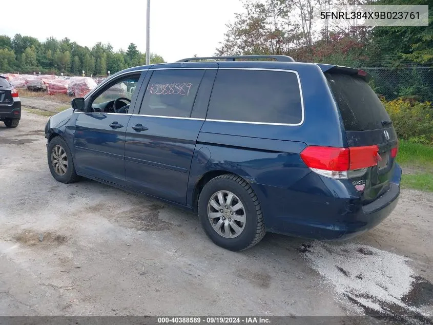 2009 Honda Odyssey Ex VIN: 5FNRL384X9B023761 Lot: 40388589