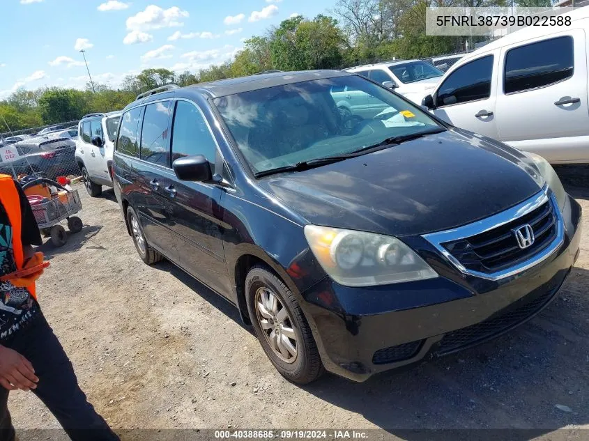 2009 Honda Odyssey Ex-L VIN: 5FNRL38739B022588 Lot: 40388685