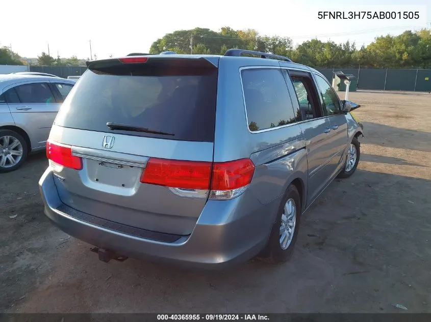 2010 Honda Odyssey Ex-L VIN: 5FNRL3H75AB001505 Lot: 40365955