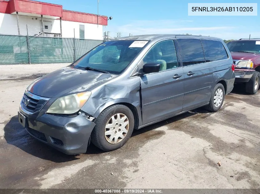 5FNRL3H26AB110205 2010 Honda Odyssey Lx