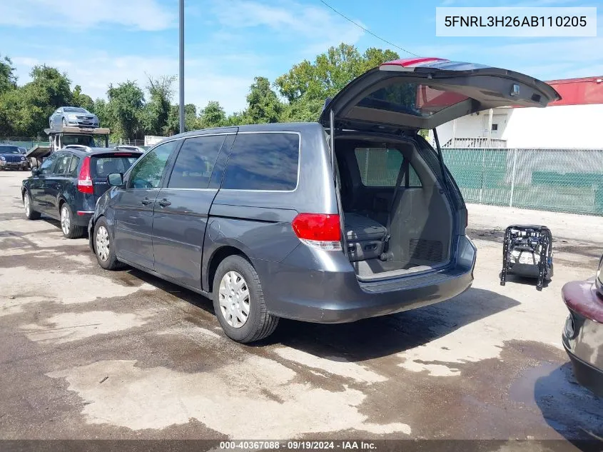 5FNRL3H26AB110205 2010 Honda Odyssey Lx