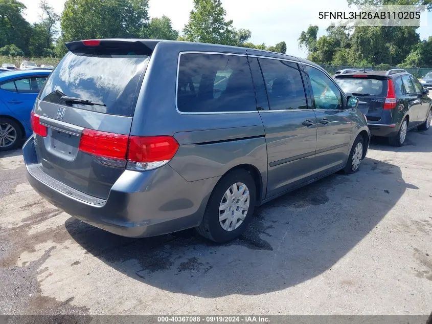 2010 Honda Odyssey Lx VIN: 5FNRL3H26AB110205 Lot: 40367088