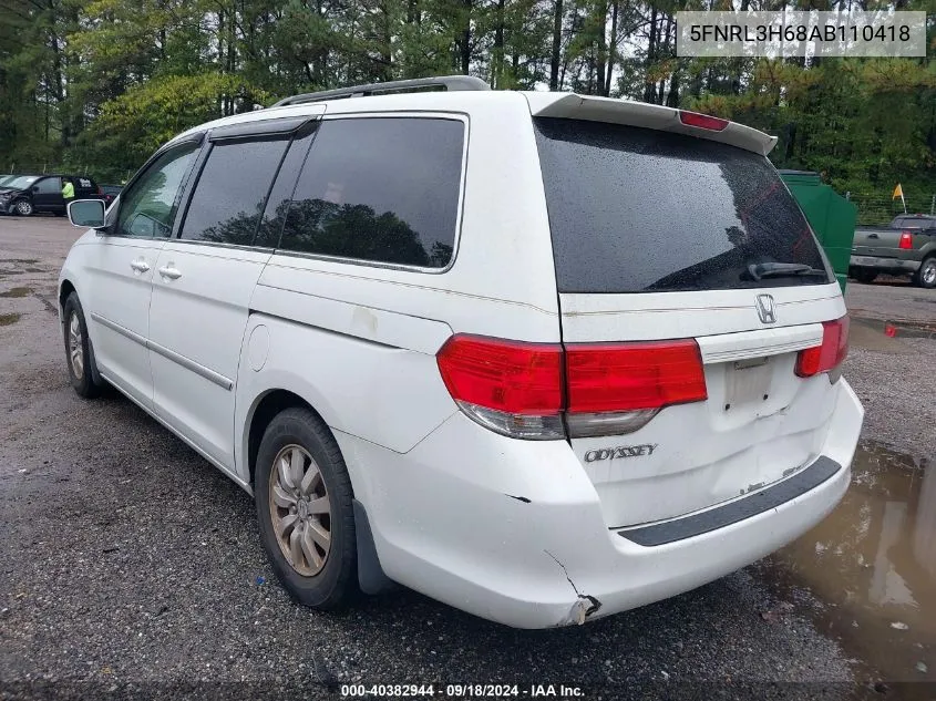 2010 Honda Odyssey Ex-L VIN: 5FNRL3H68AB110418 Lot: 40382944