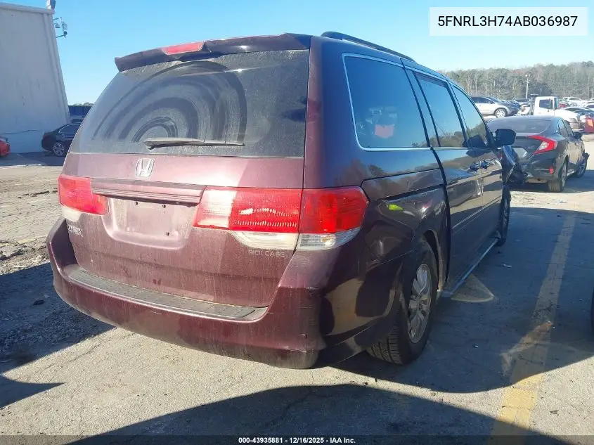 5FNRL3H74AB036987 2010 Honda Odyssey Ex-L