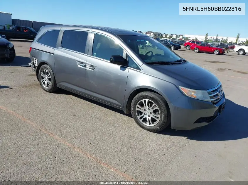 5FNRL5H60BB022816 2011 Honda Odyssey Ex-L