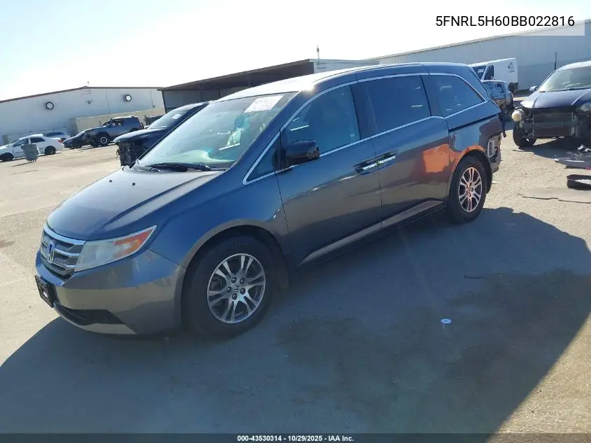 5FNRL5H60BB022816 2011 Honda Odyssey Ex-L
