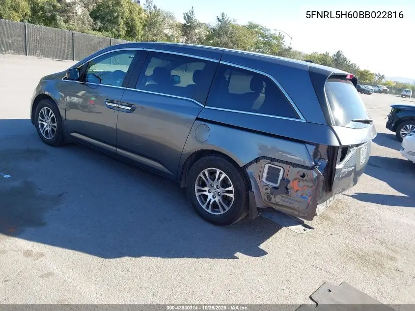 5FNRL5H60BB022816 2011 Honda Odyssey Ex-L