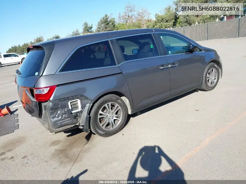 5FNRL5H60BB022816 2011 Honda Odyssey Ex-L