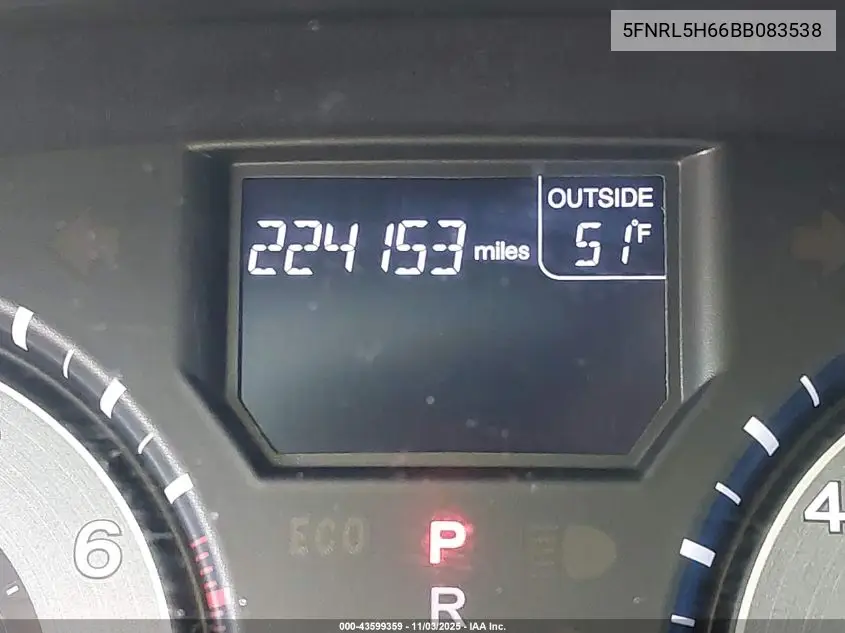 5FNRL5H66BB083538 2011 Honda Odyssey Ex-L
