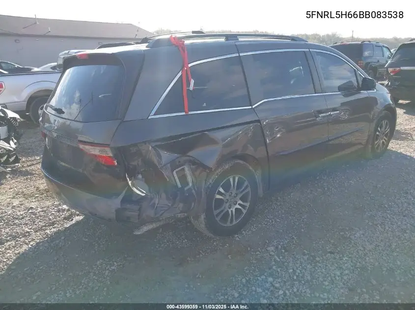 5FNRL5H66BB083538 2011 Honda Odyssey Ex-L