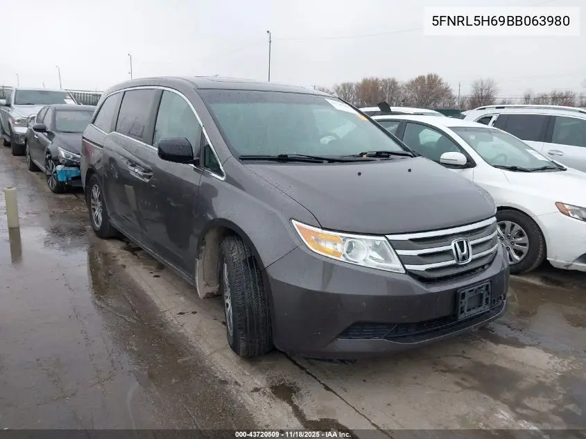 5FNRL5H69BB063980 2011 Honda Odyssey Ex-L