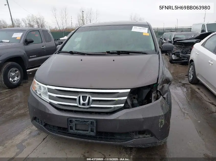 5FNRL5H69BB063980 2011 Honda Odyssey Ex-L
