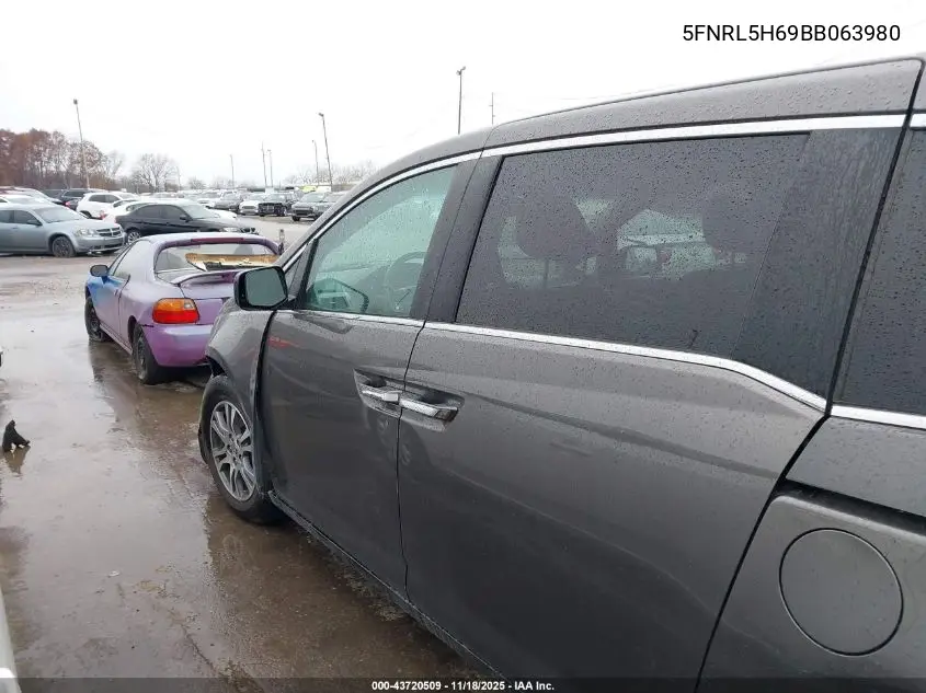 5FNRL5H69BB063980 2011 Honda Odyssey Ex-L