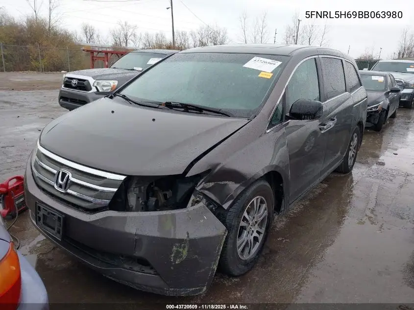 5FNRL5H69BB063980 2011 Honda Odyssey Ex-L