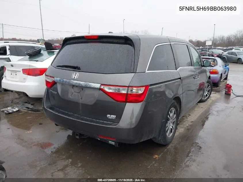 5FNRL5H69BB063980 2011 Honda Odyssey Ex-L